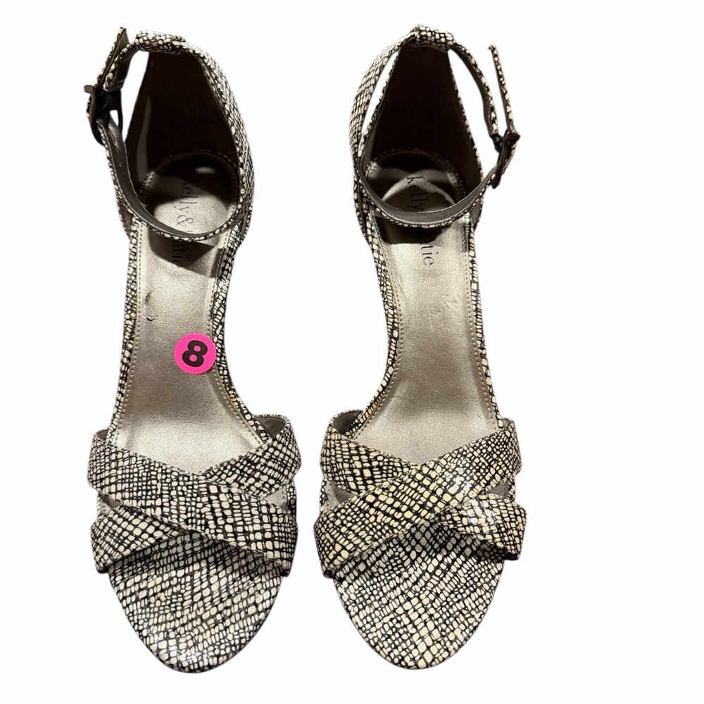 Kelly & Katie Patterned Black and White Open Toe Heels - 8